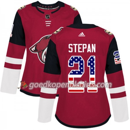 Arizona Coyotes Derek Stepan 21 Adidas 2017-2018 Rood USA Flag Fashion Authentic Shirt - Dames